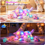 Hopearl Gatito de peluche con luces LED, mamá gato iluminada con 3 gatitos bebé en su barriga, juego de peluches con luces de noche que brillan en la oscuridad para mamá, niños, niñas pequeñas