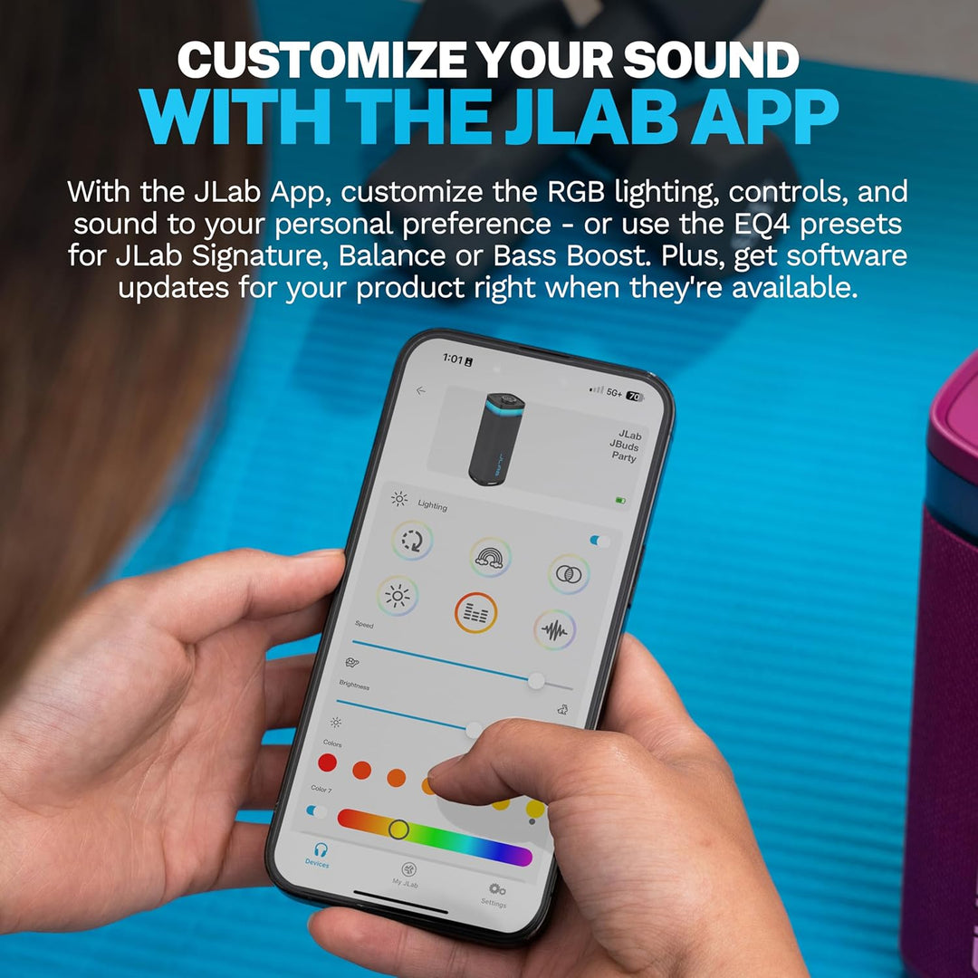JLab JBuds Party - Altavoz Bluetooth portátil, 2 controladores de r...