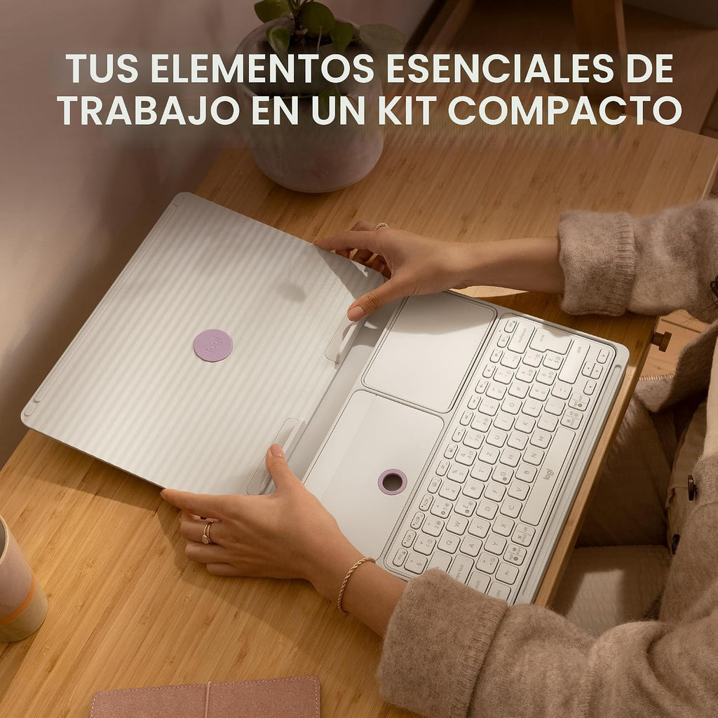 Logitech Casa Pop Up Desk Laptop Stand, teclado & Touchpad - Tan/Purple