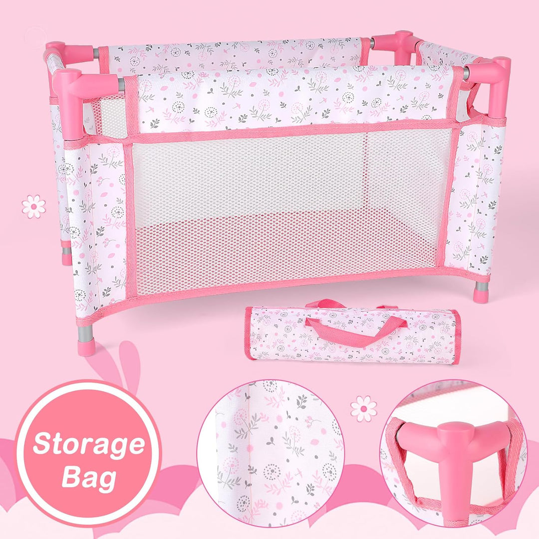 deAO Juego de juguetes para muñecas de bebé, cochecito, cuna, cama,...