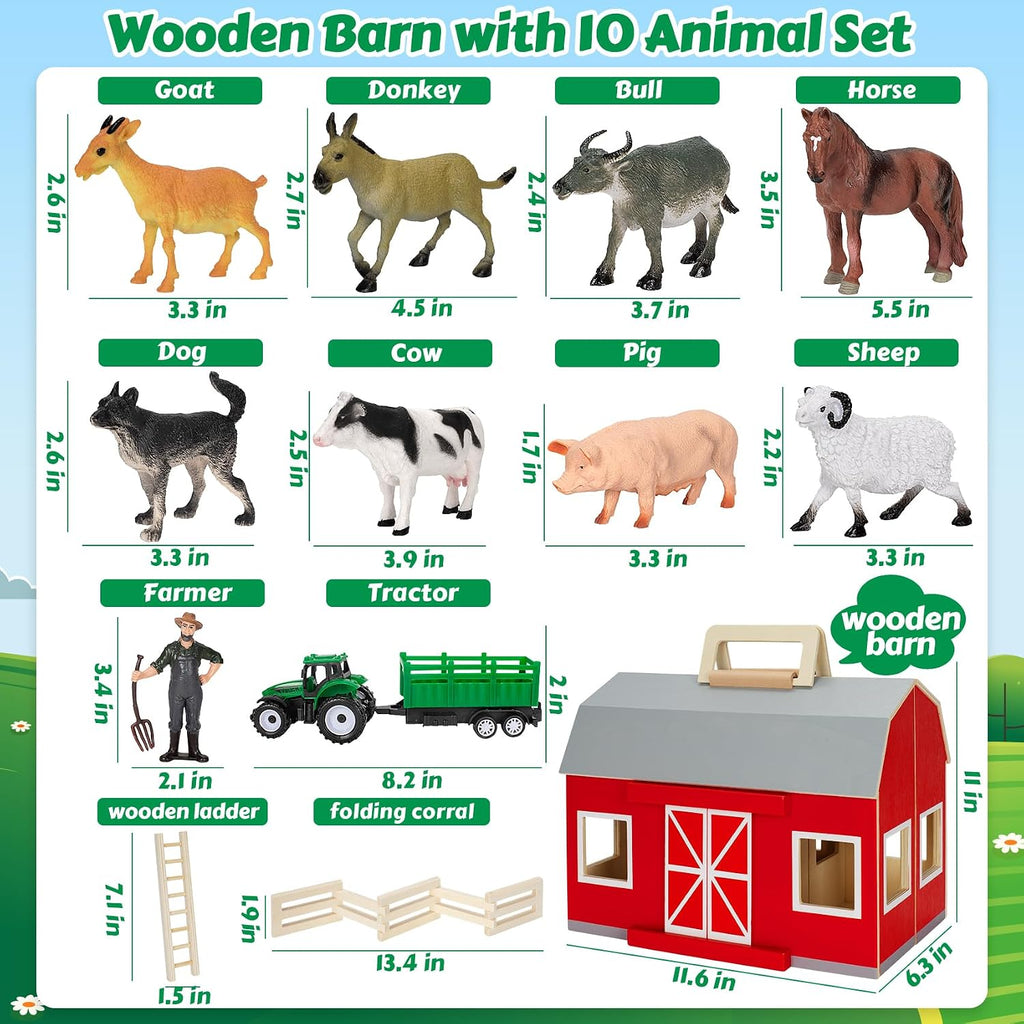Juguetes de granero de madera para niños pequeños de 3, 4 y 5 años, juguetes de animales de granja para niños y niñas