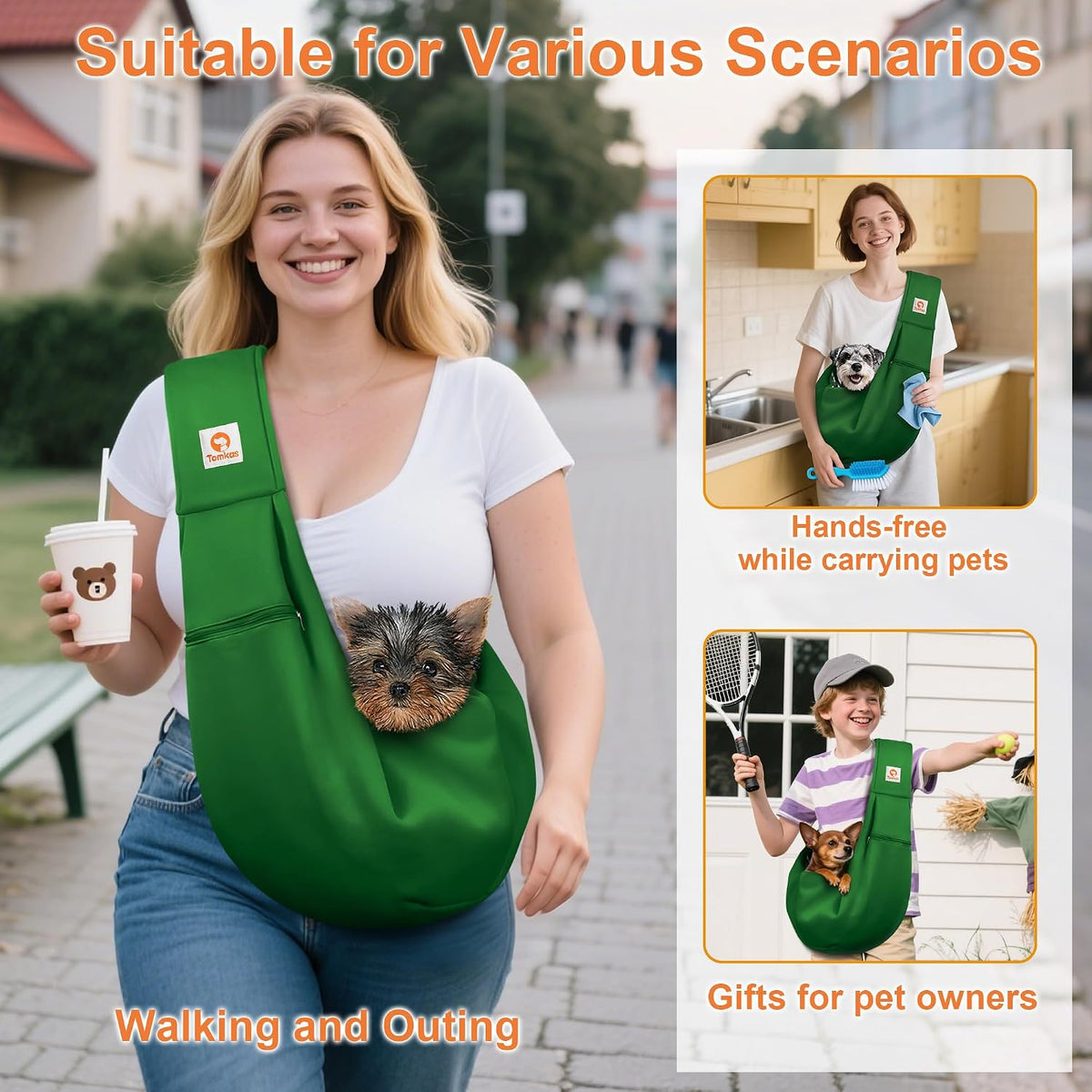 Tomkas Bolso bandolera suave para perros y gatos pequeños (verde esmeralda