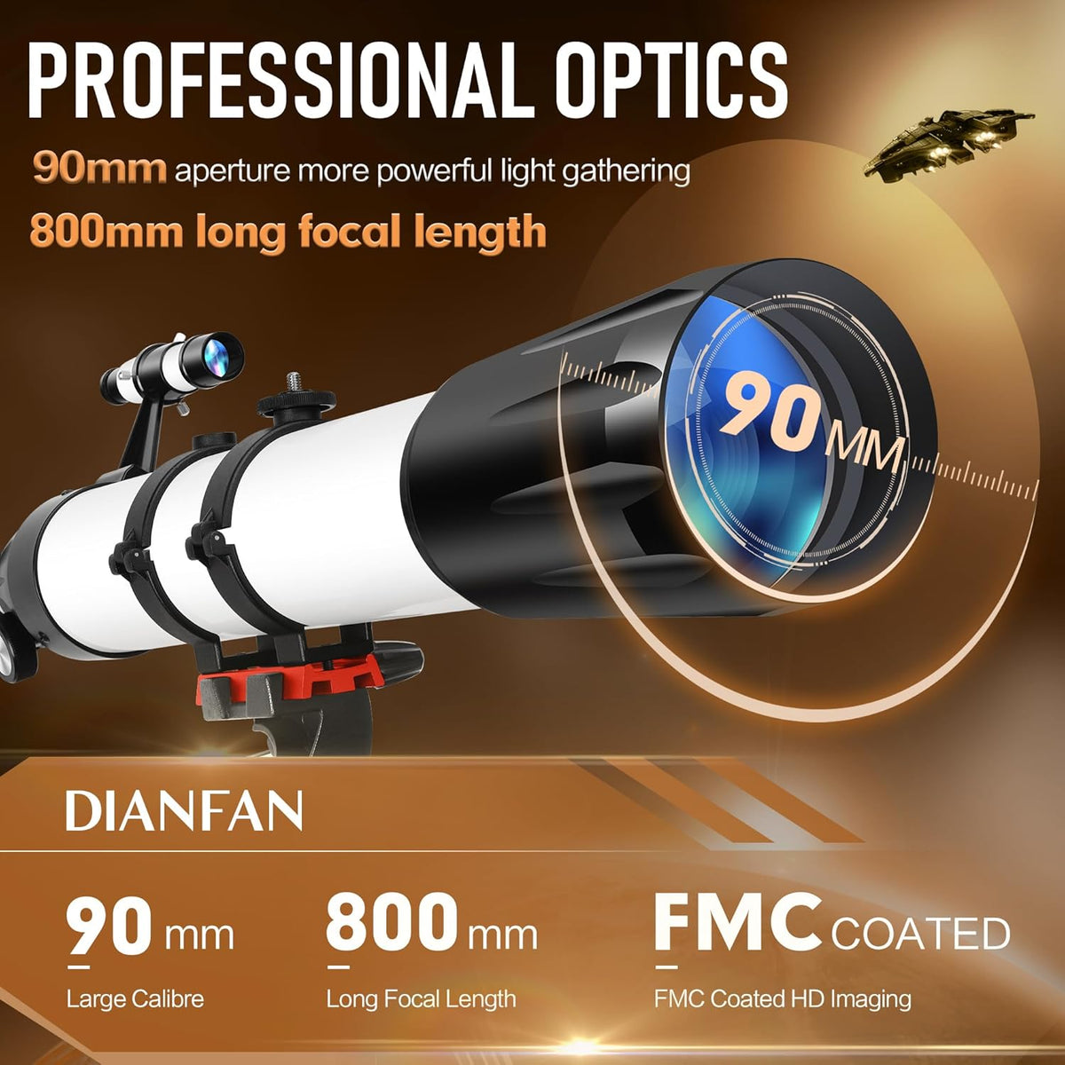Dianfan Telescopio apertura de 90 mm y longitud focal de