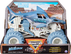 Monster Jam Camión monstruo oficial Megalodon - Retro 2017 edición original a escala 1:24 vehículo fundido a presión, llantas cromadas y neumáticos BKT para uso en todos los juegos de juego