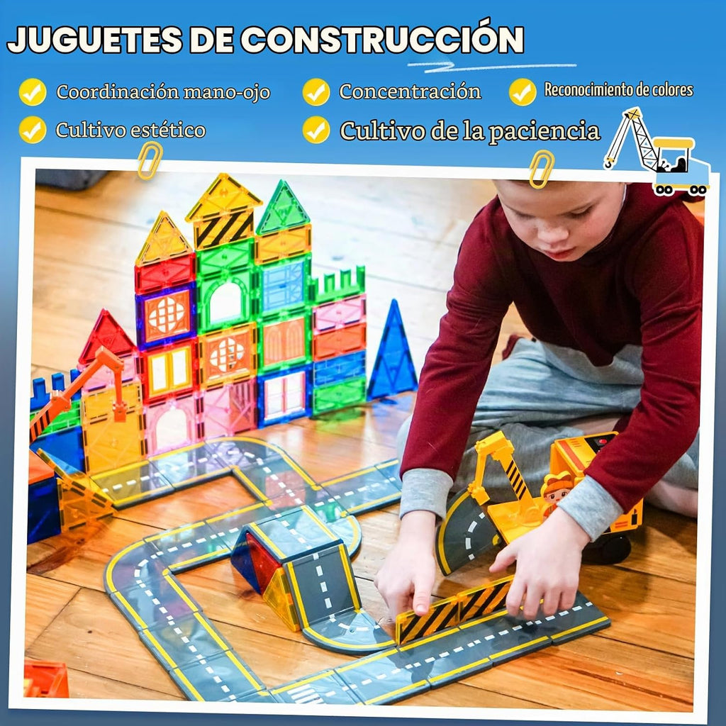 Soyee 102 azulejos magnéticos con 2 coches y 2 grúas