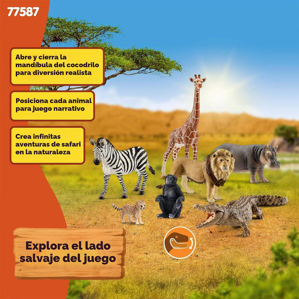 Schleich Wild Life - Paquete de 7 juguetes de animales de sabana | 77763