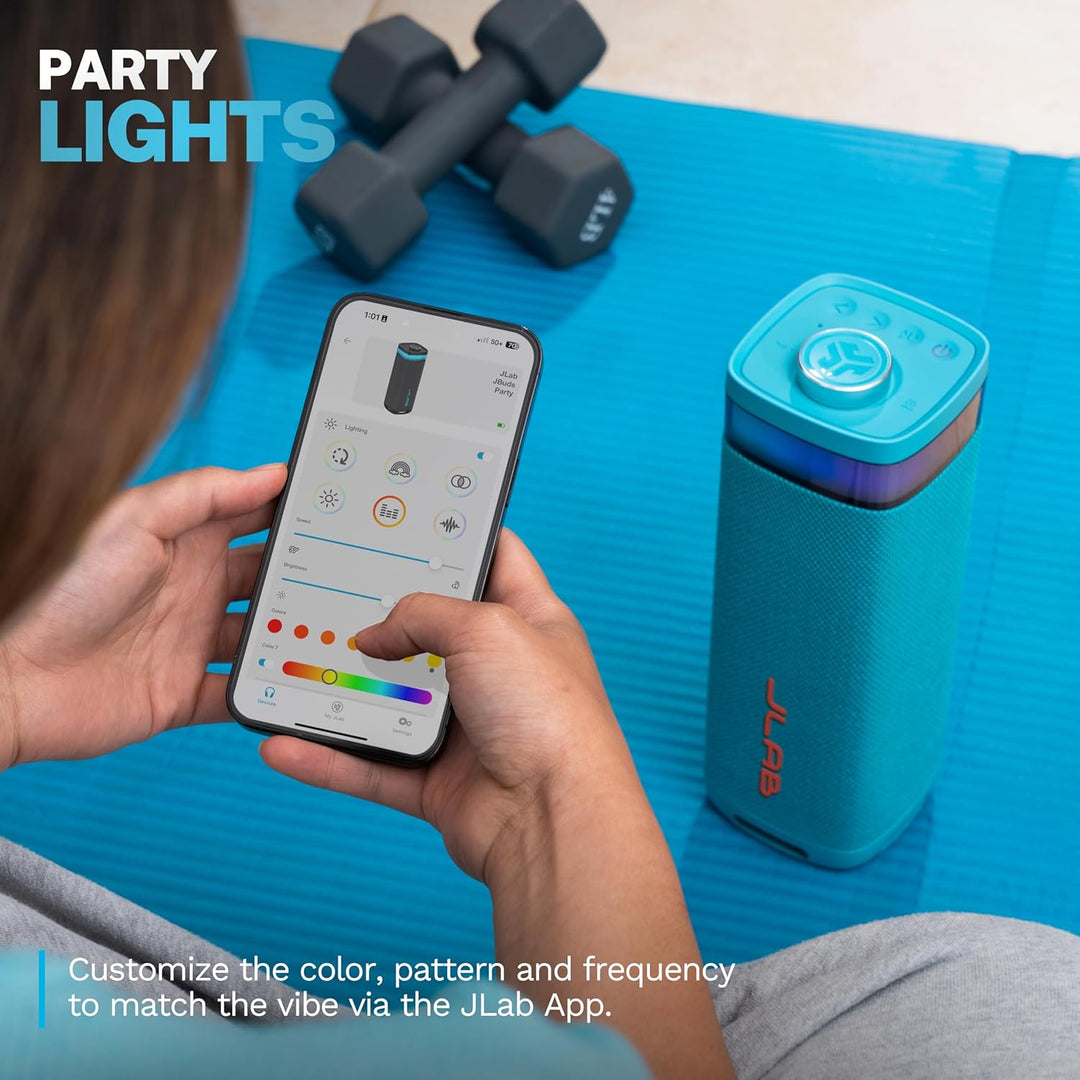 JLab JBuds Party Altavoz Bluetooth portátil, 2 controladores de ran...