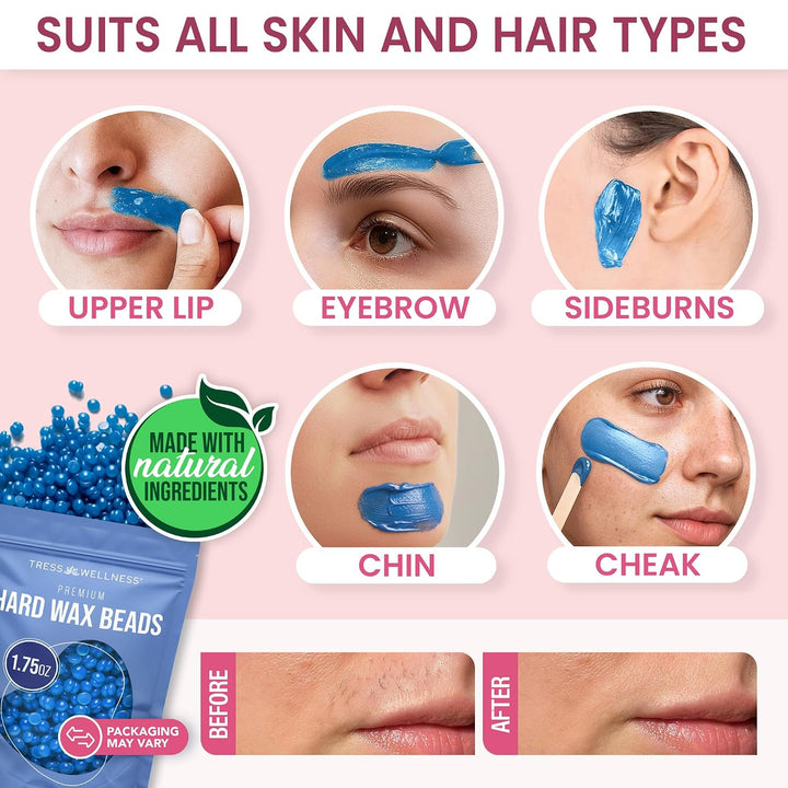 Tress Wellness Kit de cera sin tirantes para cara, cejas y labios p...