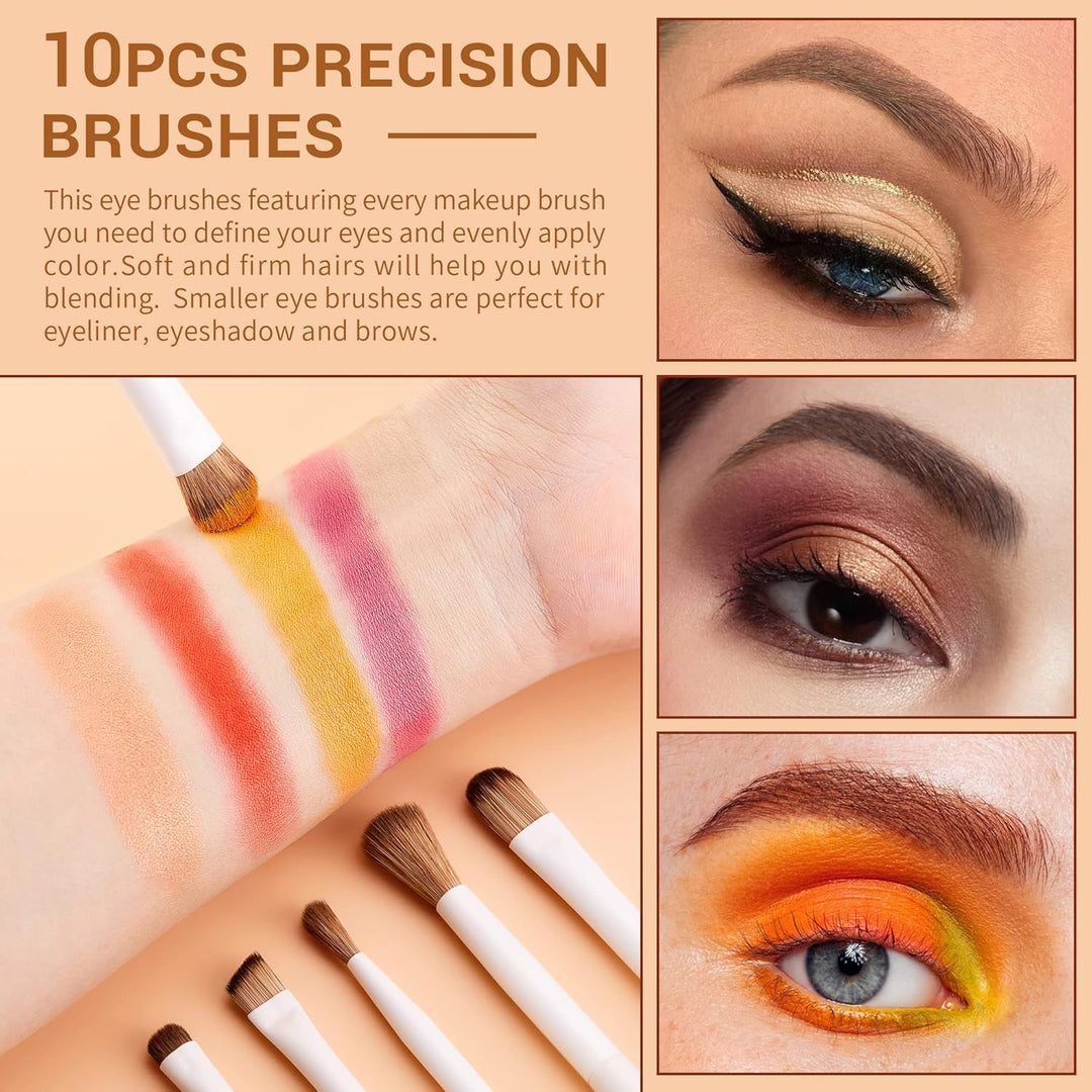 Jessup Juego de 10 brochas de maquillaje de ojos de precisión sinté...