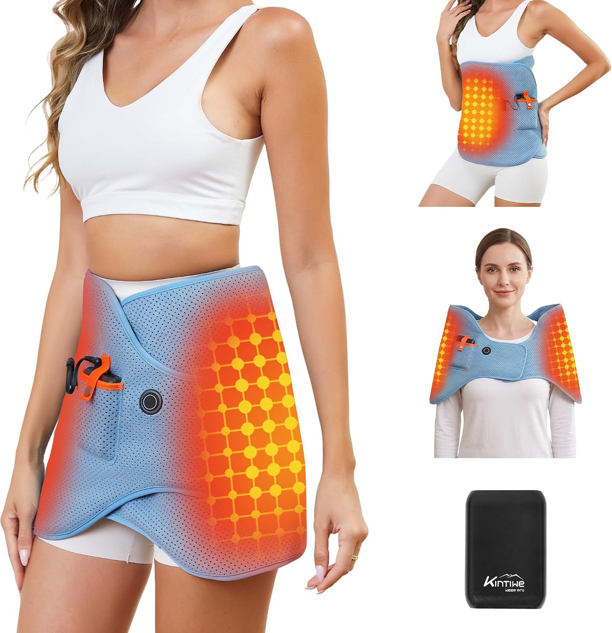 Almohadilla térmica de doble cadera para soporte de cadera, calentador de cadera de 12 V con batería y modos de frío caliente para caderas dobles, espalda y abdomen, muslos, hombros
