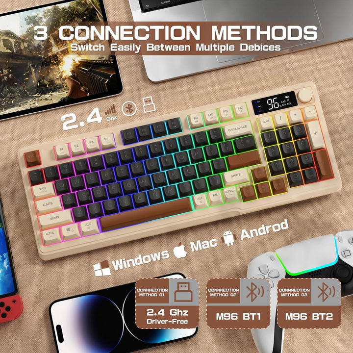LexonElec Teclado Inalámbrico Gaming M96, Control de Perilla Blueto...