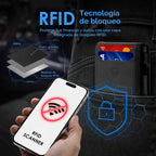 Cartera desplegable de cuero genuino para hombre, soporte delgado y plegable de aluminio con bloqueo RFID, con ventana de identificación, billetera minimalista con bolsillo frontal, con