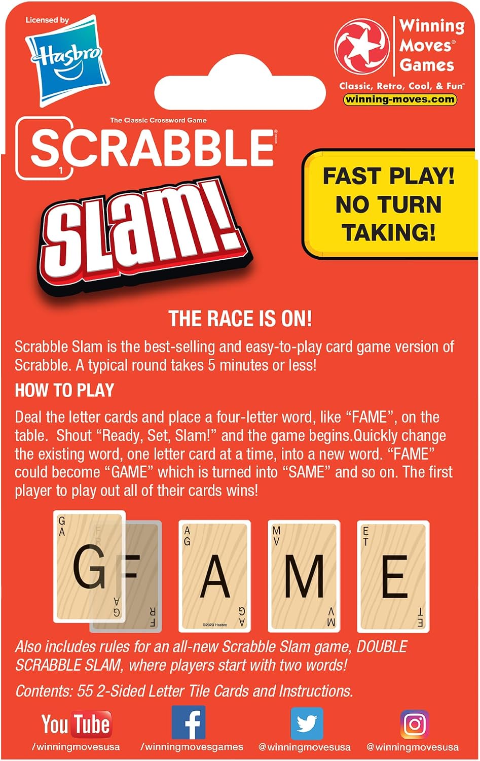Scrabble Slam - Juego de cartas The Original 2000's Mega Hit, versión de juego de cartas de ritmo rápido de Scrabble, para 2 a 4 jugadores, a partir de 8 años, paquete de 12