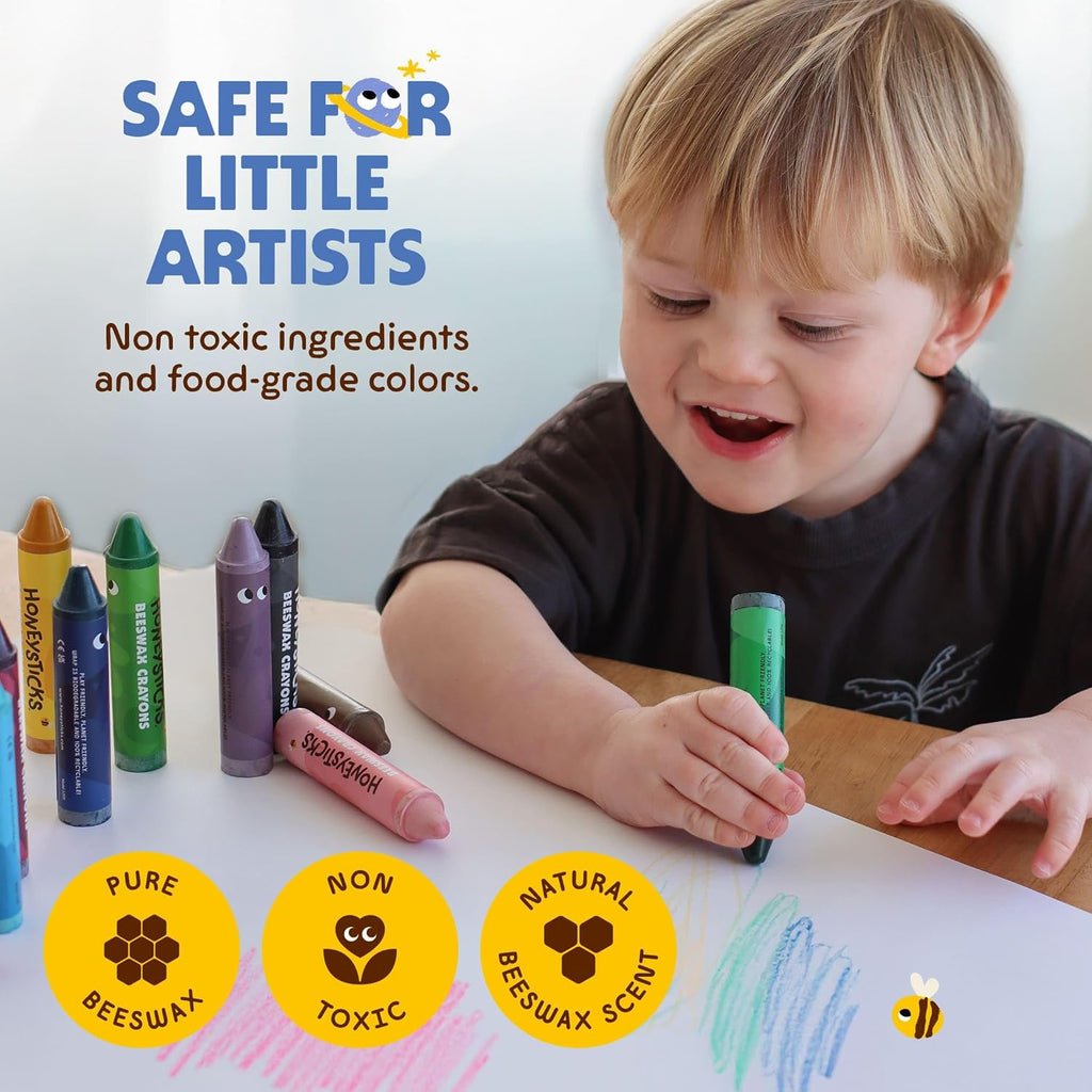 Honeysticks Super Jumbo Crayons (paquete de 12) – 100% cera de abeja pura
