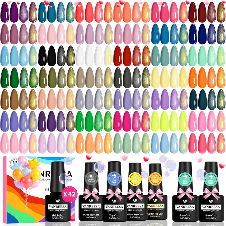 VANREESA Juego de 48 esmaltes de uñas de gel de 42 colores para pri...