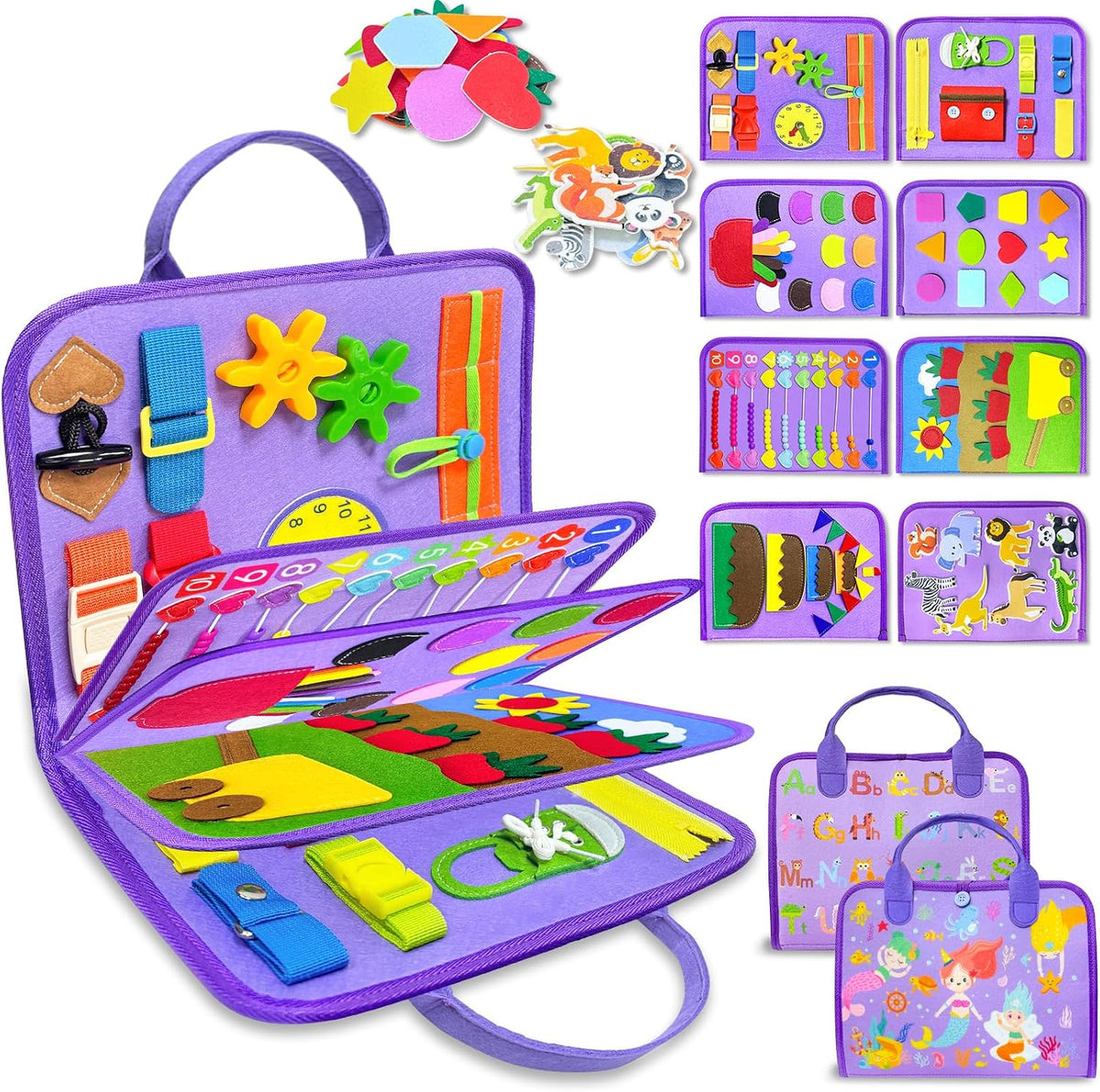 Tablero Ocupado Juguetes Montessori para Niños Pequeños Niño Niña Regalos de Cumpleaños, Libro Ocupado Juguetes de Aprendizaje Sensorial para Niños Pequeños, Juguete de Viaje para Avión y