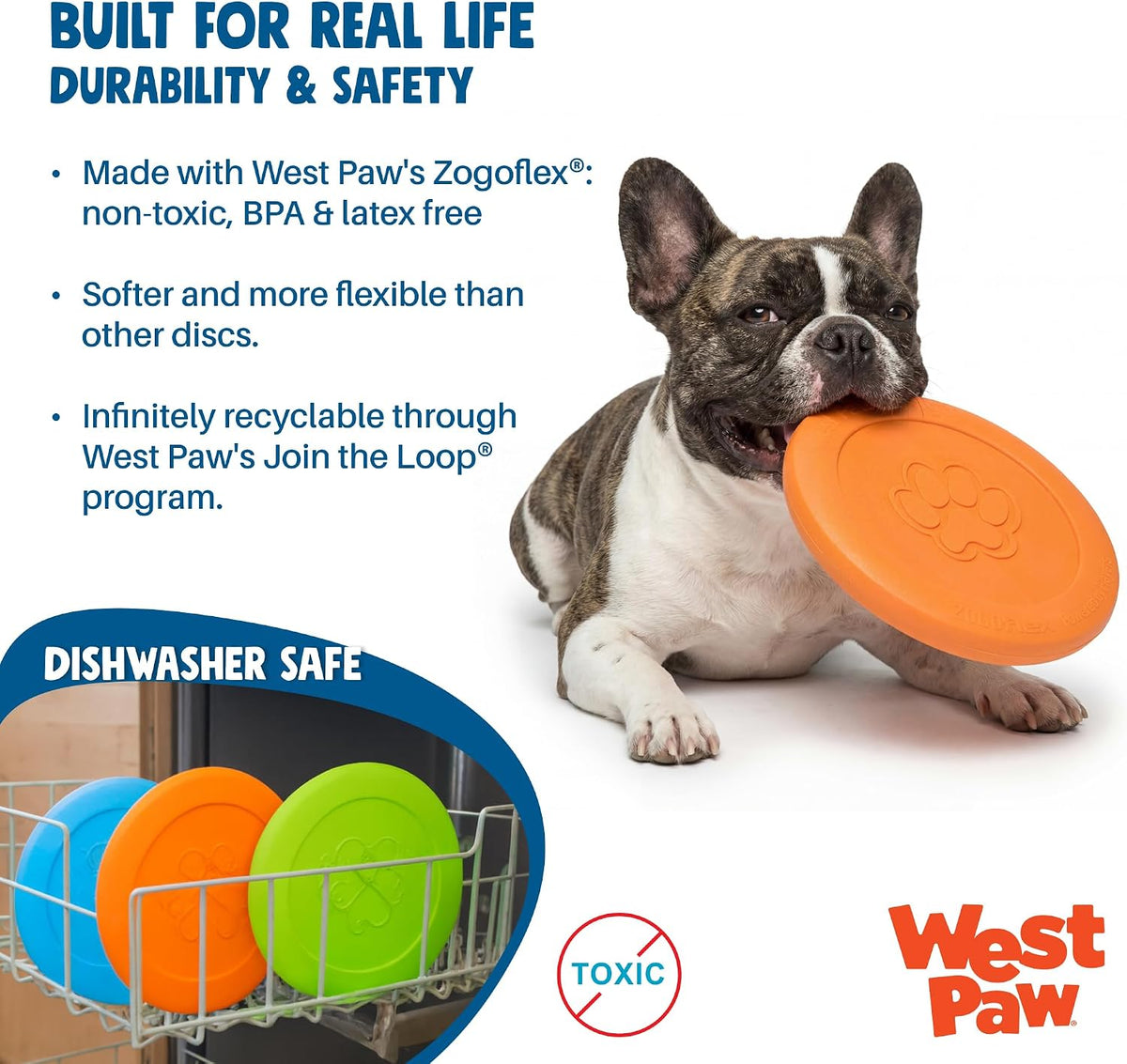 West Paw Zogoflex Zisc Dog Frisbee, disco aerodinámico de alto vuelo para perros, cachorros – Frisbees de perro ligero flotable para ir a buscar, tironear, atrapar y jugar – también se puede usar como cuenco de comida/agua, fabricado en Estados Unidos., L