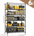 M MZG Estantería de garaje resistente con 6 estantes, estante de almacenamiento ajustable para cocina, lavandería, baño, despensa, capacidad de 2100 libras, color negro, 17.7 x 47.3 x 82.4 pulgadas