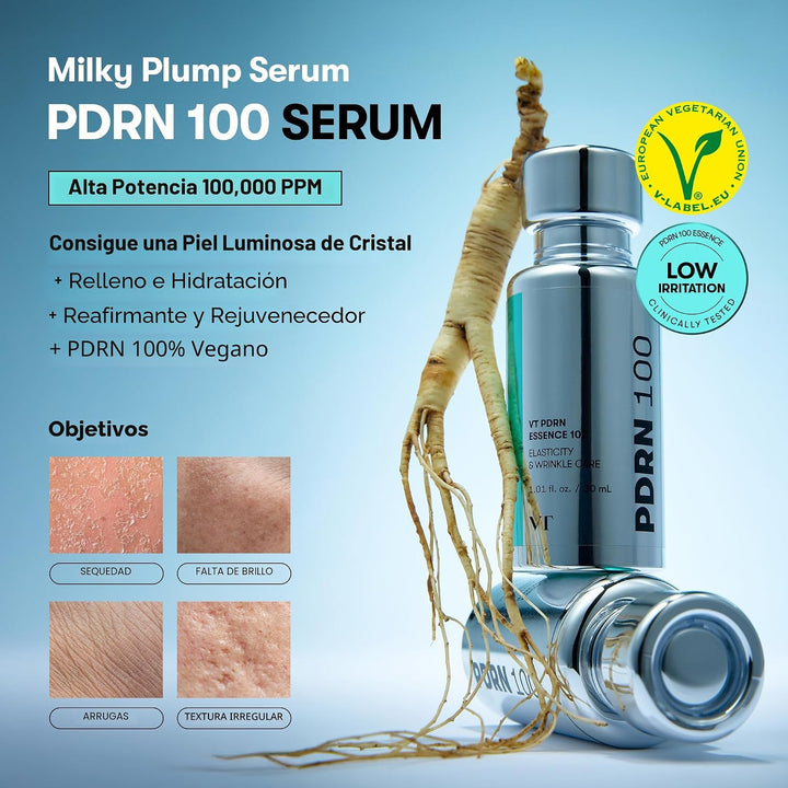 VT COSMETICS PDRN 100 Essence, suero de brillo intensivo, 100,000 p...