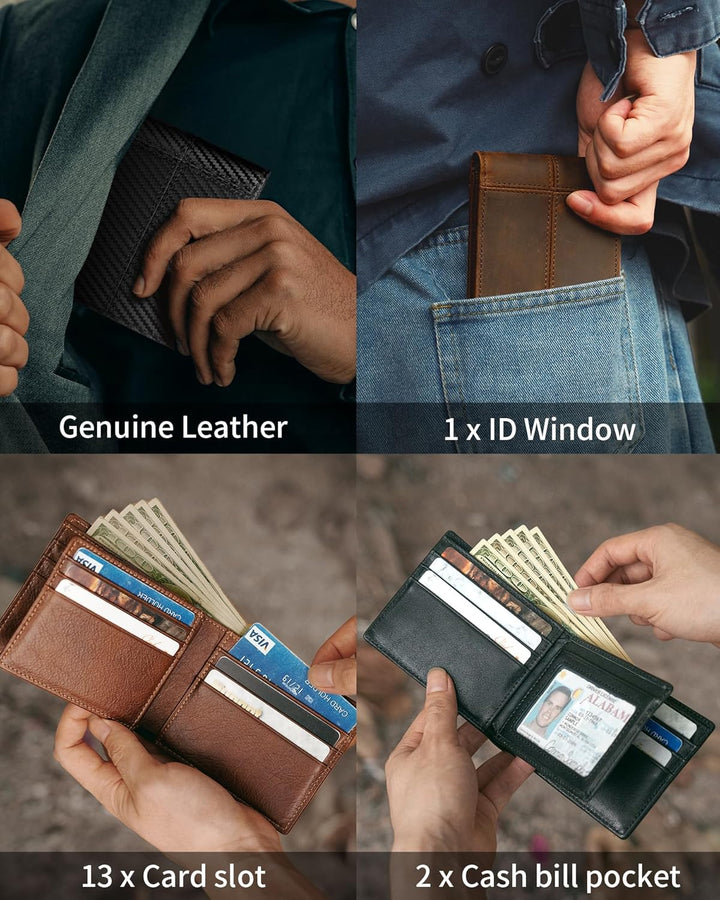 Artpaxy Cartera de cuero genuino para hombre, plegable, con bloqueo...
