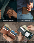 Artpaxy Cartera de cuero genuino plegable con bloqueo RFID para hombre, Marrón oscuro, Classic