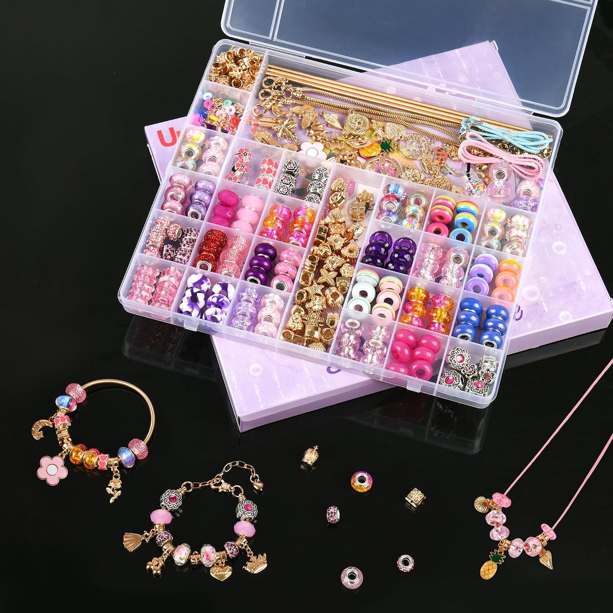 Uniartfy Kit de fabricación de pulseras con dijes, 305 piezas de suministros para niñas de 8 a 12 años, regalos de cumpleaños, manualidades para adolescentes, mujeres, niños de 5, 6, 7, 8, 9, 10, 11, 12 años, con caja organizadora