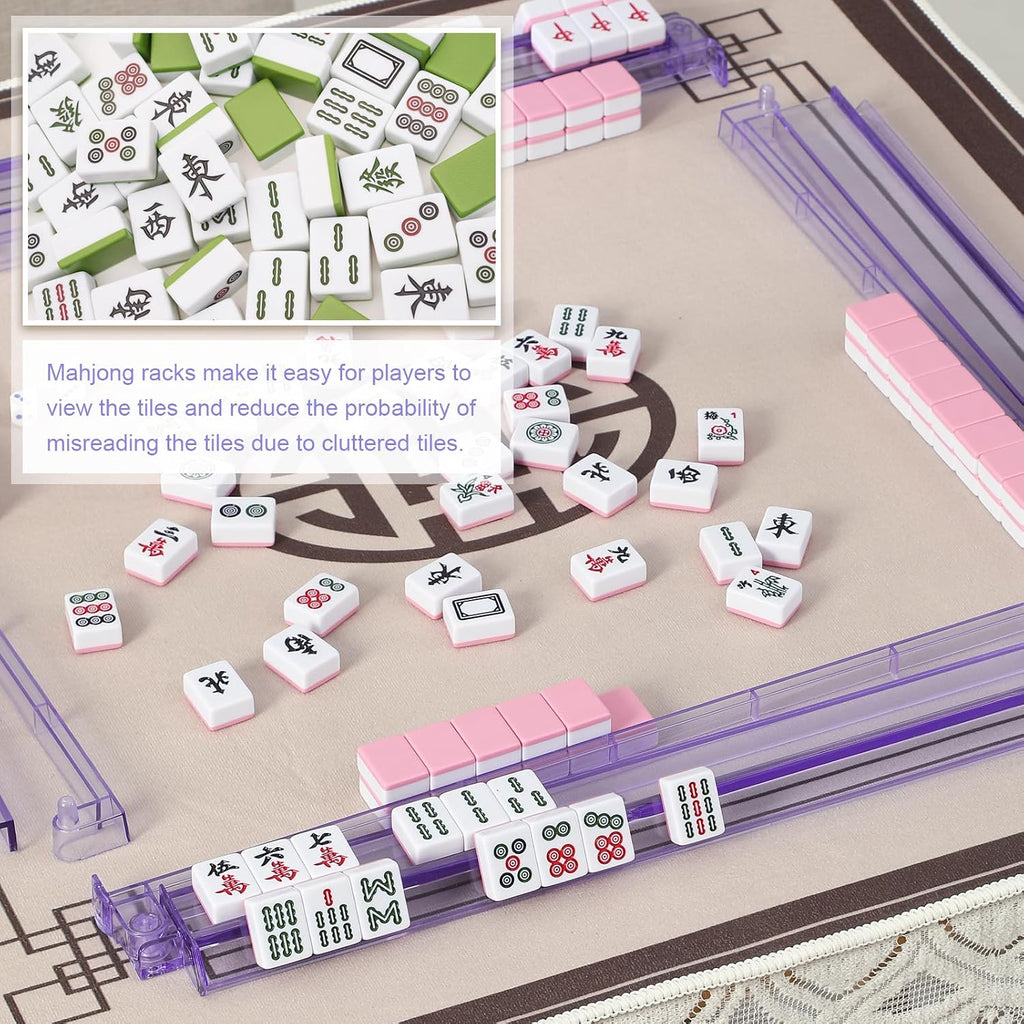 Bastidores Mahjong transparentes prémium con empujadores, paquete de 4