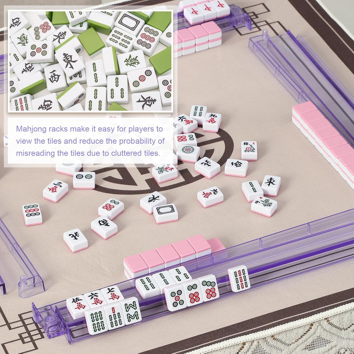 Bastidores Mahjong transparentes prémium con empujadores, paquete de 4