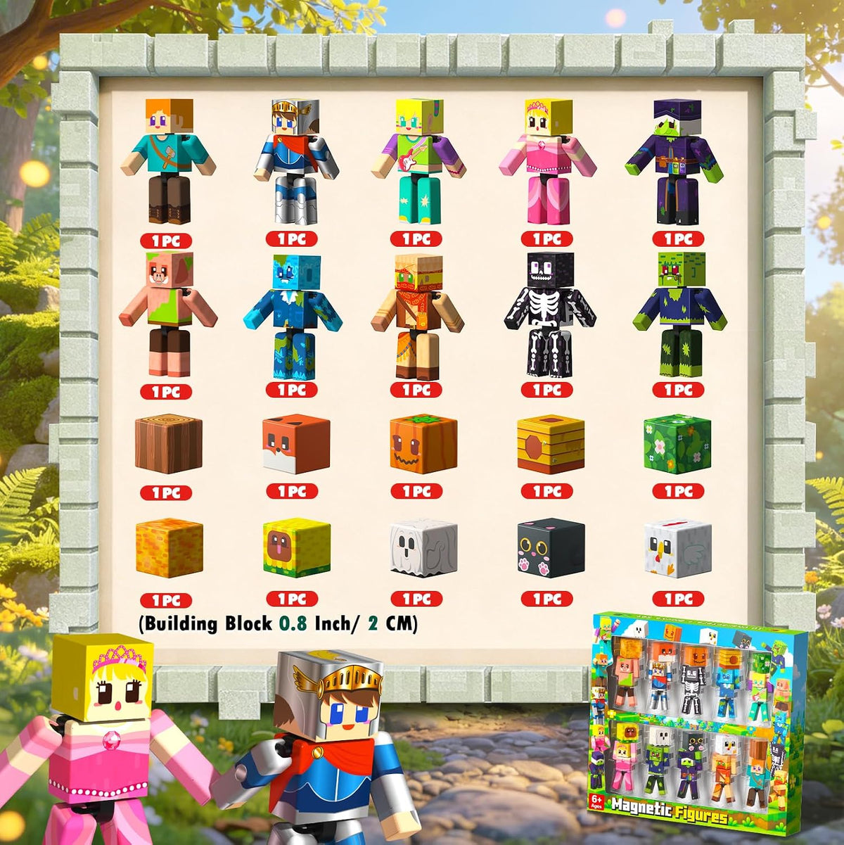 Juego de 20 figuras de acción magnéticas giratorias con bloques de construcción magnéticos, figuras magnéticas creativas STEM, juguetes de personajes para niños, regalo de cumpleaños para niños