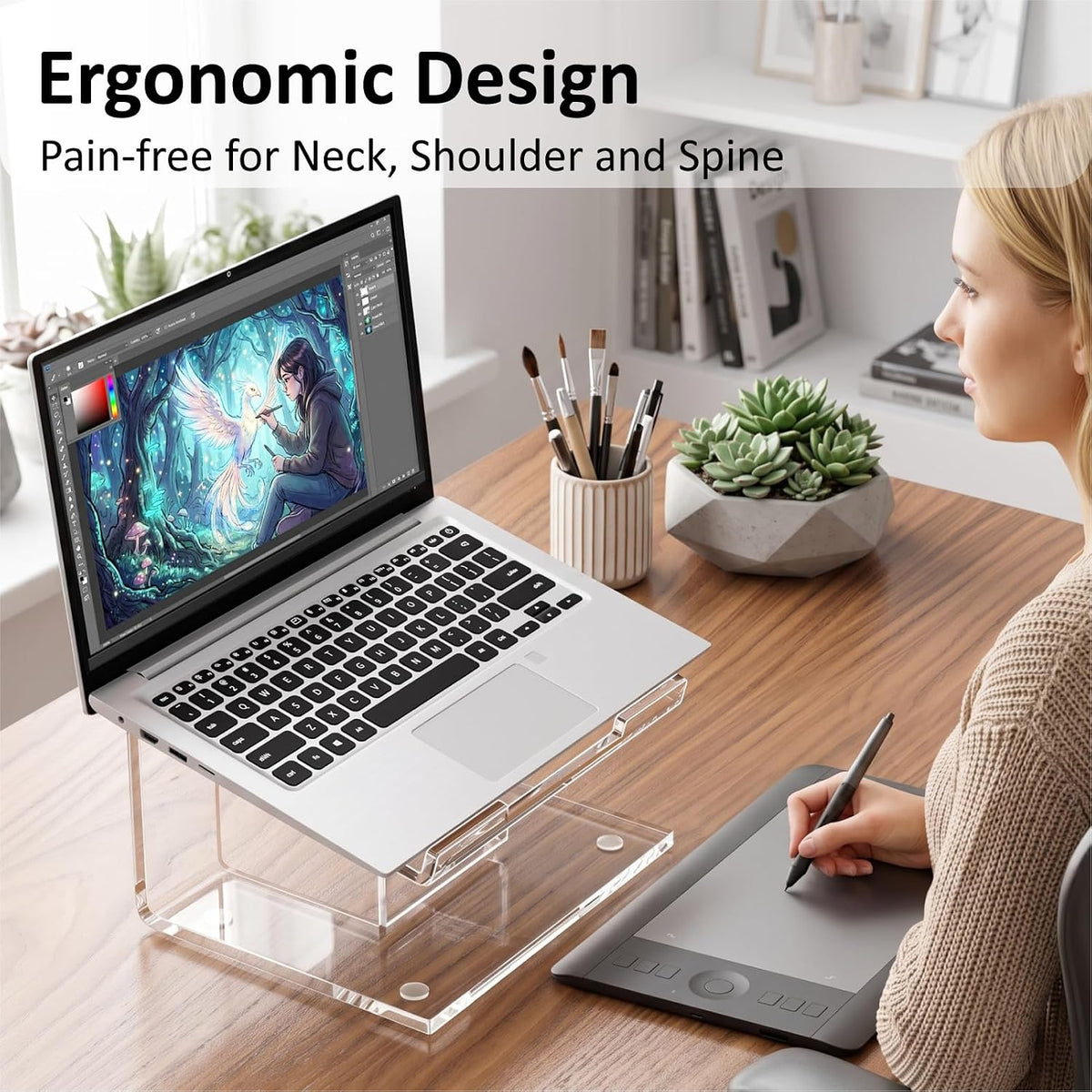FUCDTEFC Soporte acrílico para computadora portátil, elevador de la...