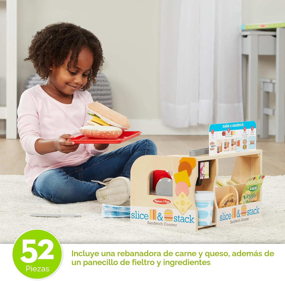 Melissa & Doug Slice & Stack - Juego de madera para contador de sándwiches