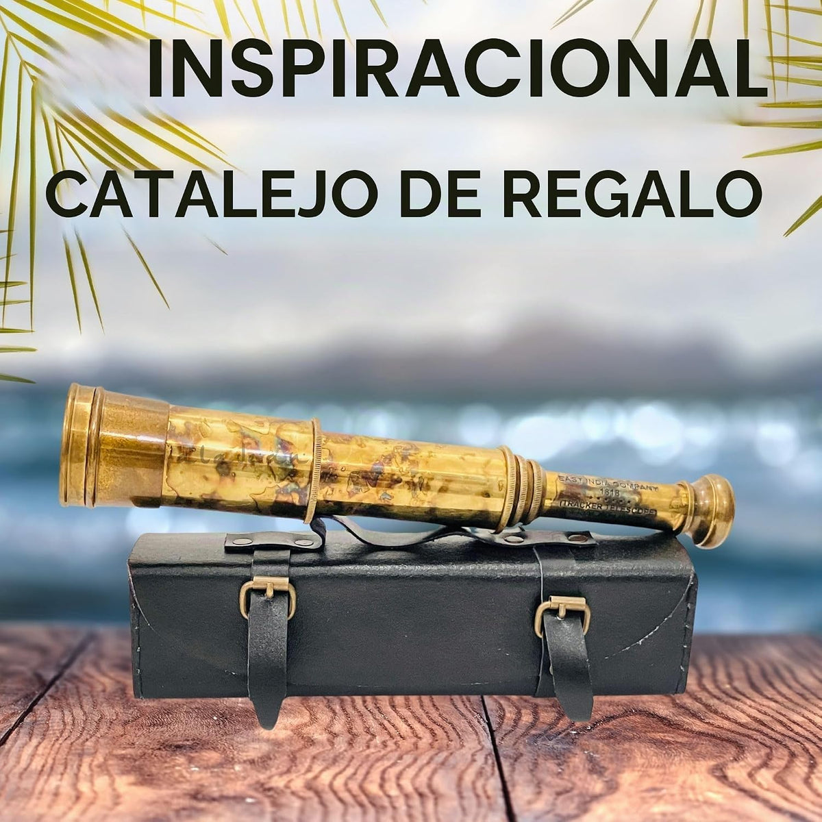 Raro telescopio de latón y catalejo - East India Company 1818 Tracker Vintage Catalejo pirata antiguo grande en caja de regalo de cuero cosido a mano (BT-EIC17)