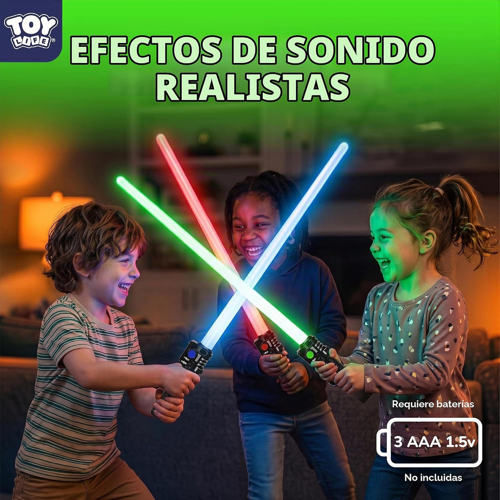 TOY Life Sable iluminado – Paquete de 3 sables de iluminación, espada de sable de luz extensible y plegable, juego de juguetes de sable con sonido FX sensible al movimiento, juguete de espada