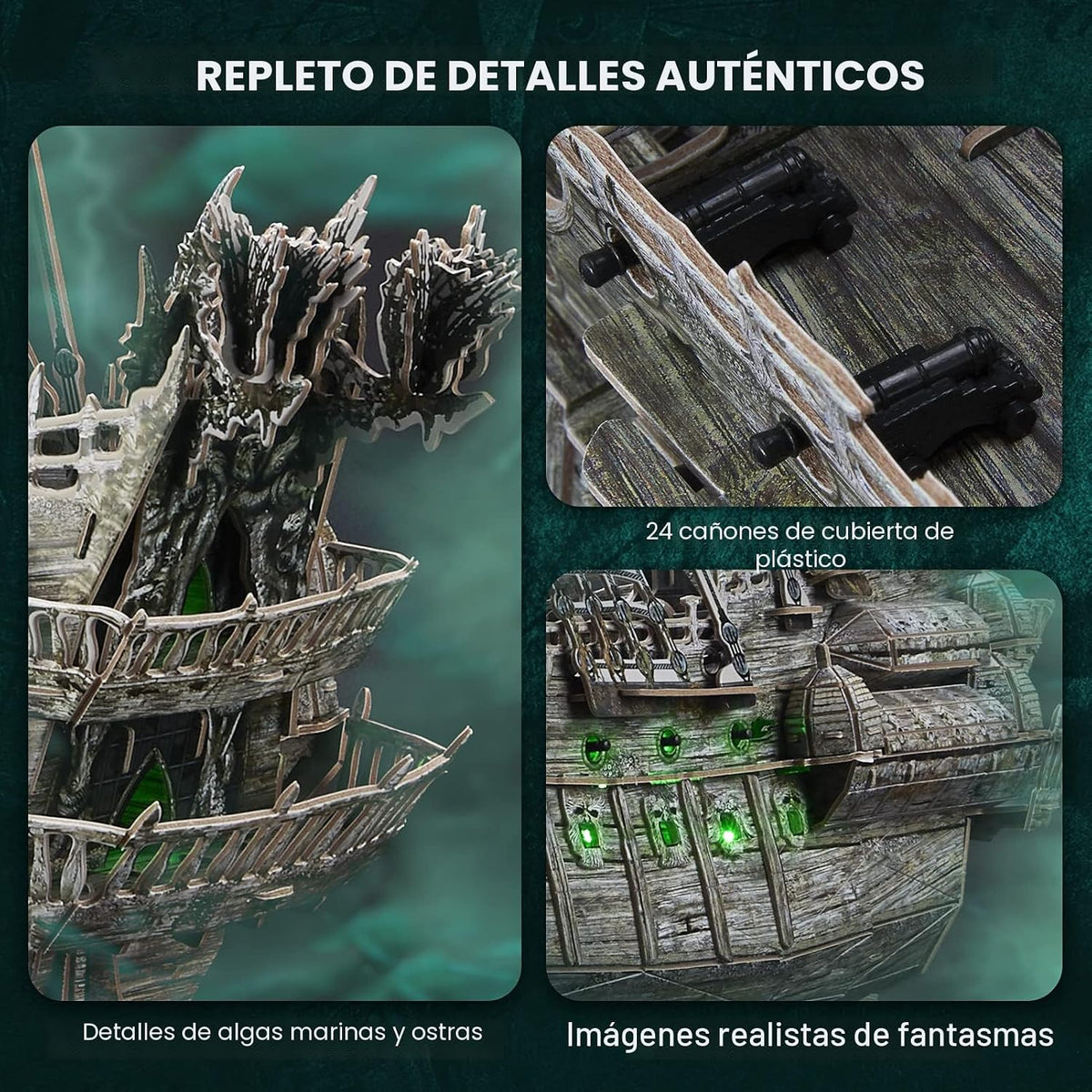 CubicFun Flying Dutchman - Rompecabezas de barco pirata 3D con LED verdes