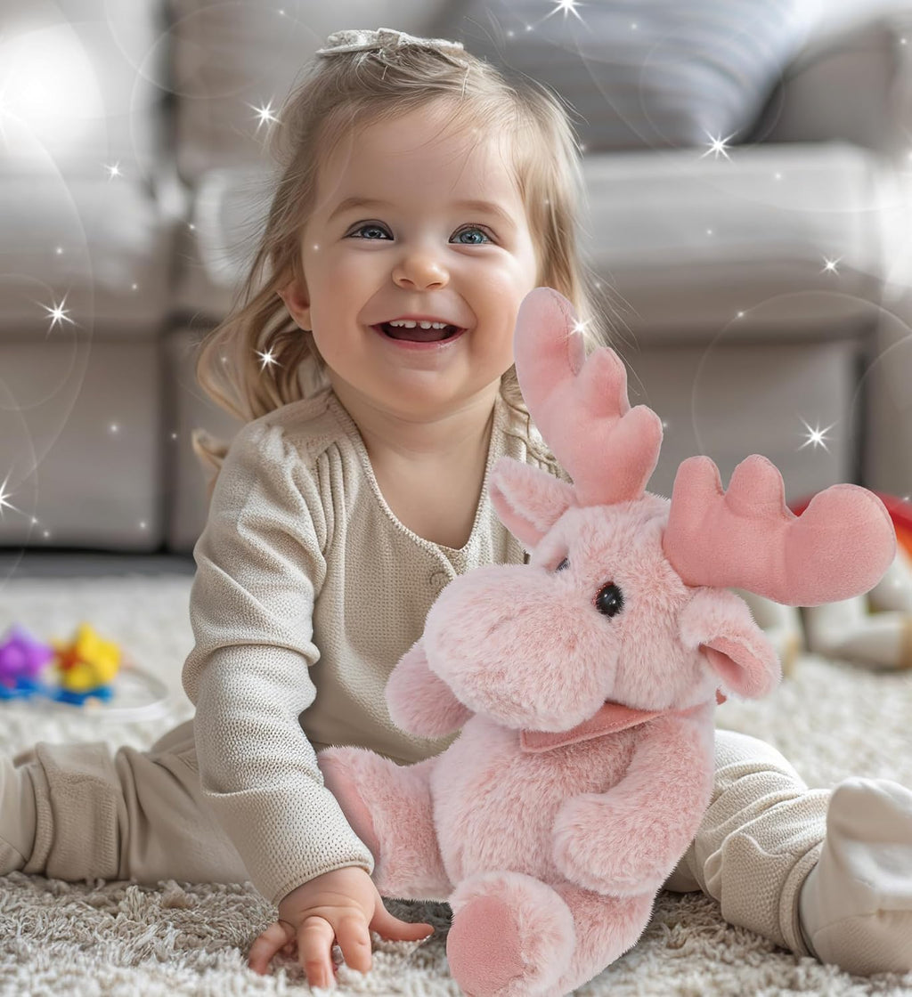 DolliBu Peluche de alce rosa bebé, juguete de peluche de animales salvajes