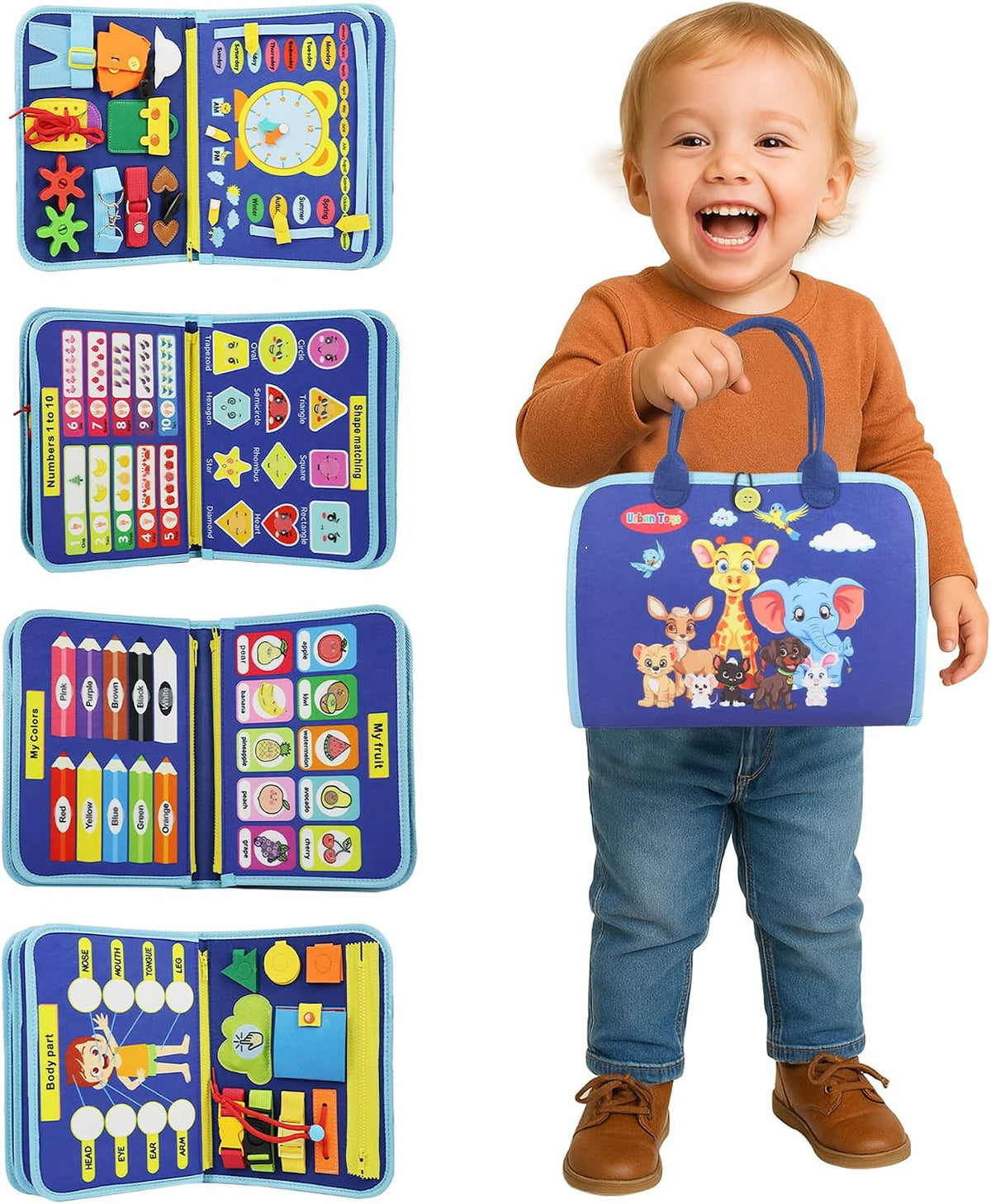 URBAN TOYS Montessori - Tablero de actividades, libro ocupado