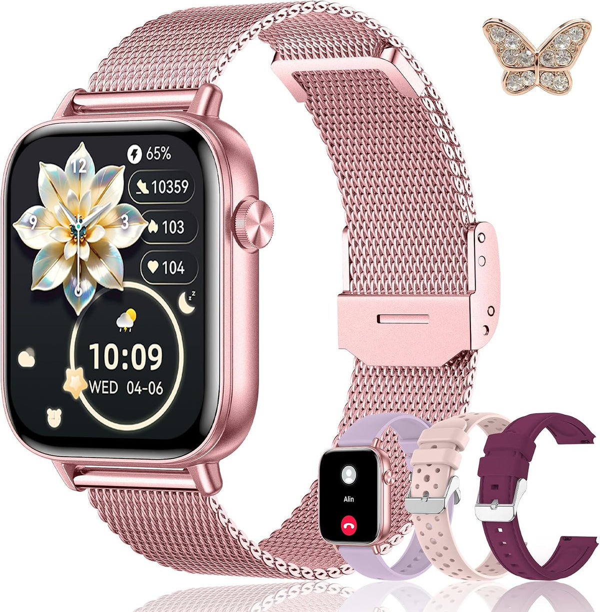 Reloj inteligente para mujer, rastreador de actividad física HD de 1.85 pulgadas (respuesta/hacer llamadas/mensajes), más de 130 modos deportivos con frecuencia cardíaca 24/7/monitor de sueño
