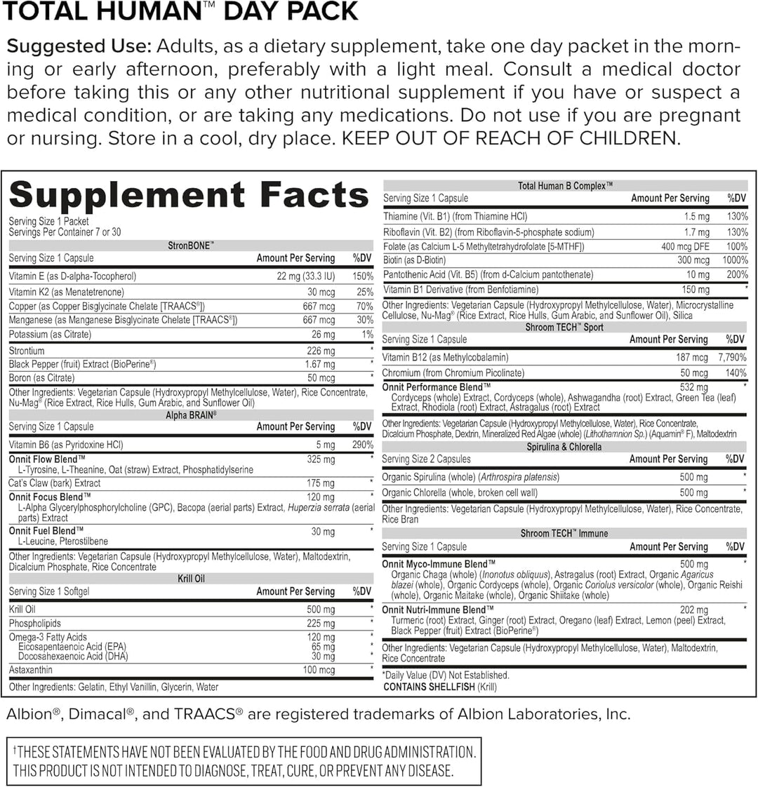 ONNIT Total Human - Paquetes diarios de vitaminas para