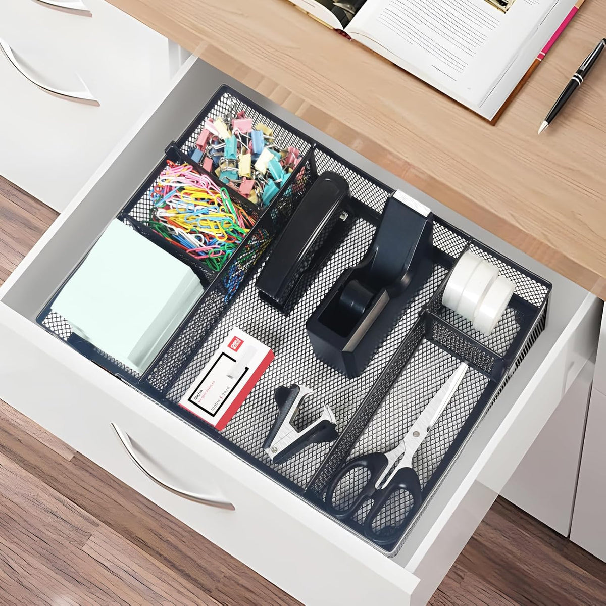 Juego organizador de escritorio negro, suministros de oficina con grapadora