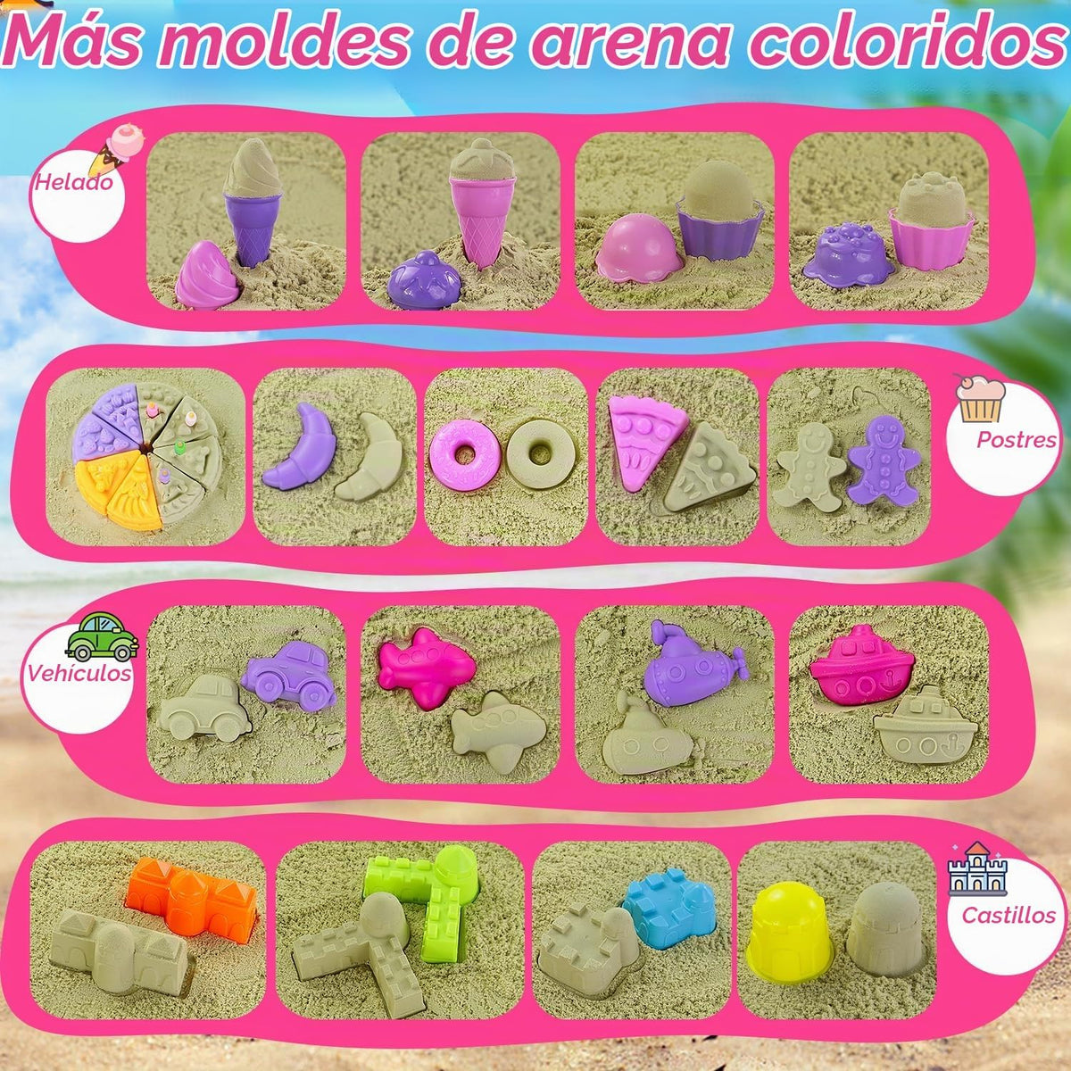 Juguetes de arena de playa, 50 juguetes de caja de arena con 2