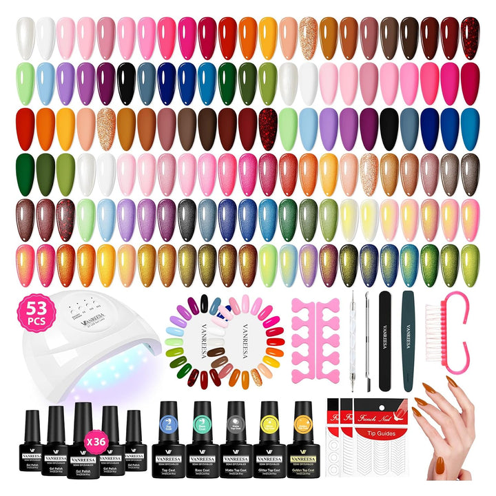 VANREESA Kit de esmalte de uñas de gel con luz UV, 53 piezas, juego...