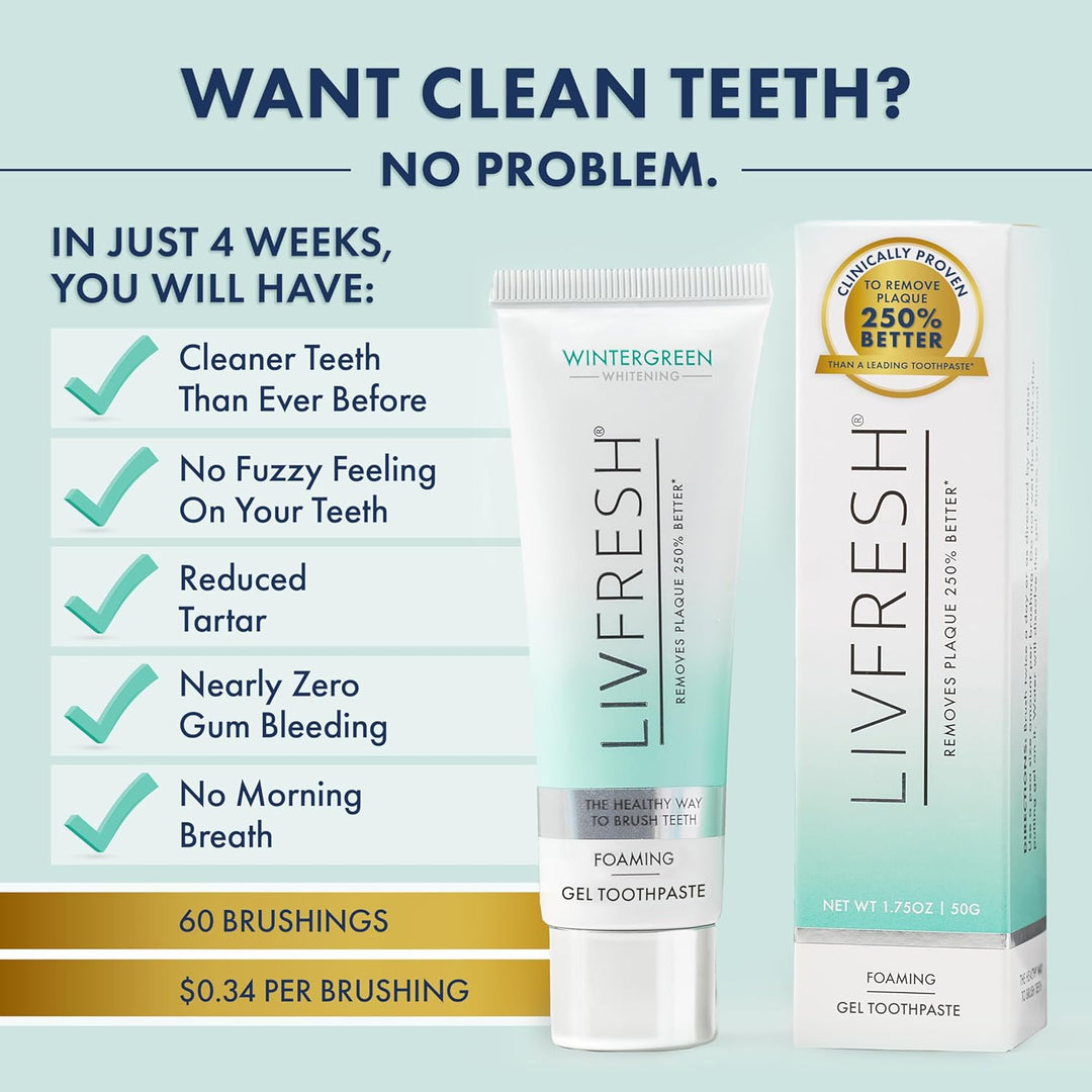 Gel dental LIVFRESH, clínicamente probado para eliminar la placa un...