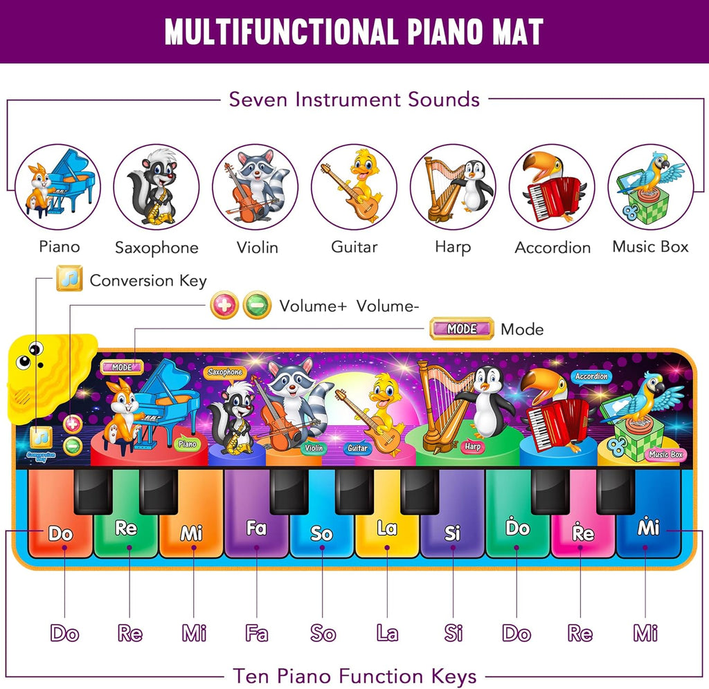 Alfombrillas musicales de piano para niños con 25 sonidos musicales, juguetes musicales, teclado de piano para bebé, alfombra, manta de animal, tapete táctil, juguetes de educación temprana para niñas