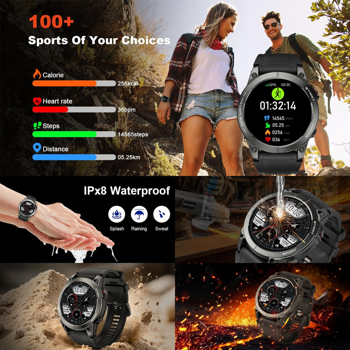 Reloj inteligente para hombre, rastreador de actividad física, GPS: relojes inteligentes militares para Android/iPhone Gps Watch 1.43 "AMOLED Hacer respuesta llamada Correr Relojes digitales para hombre, compatible con Samsung, monitor de corazón