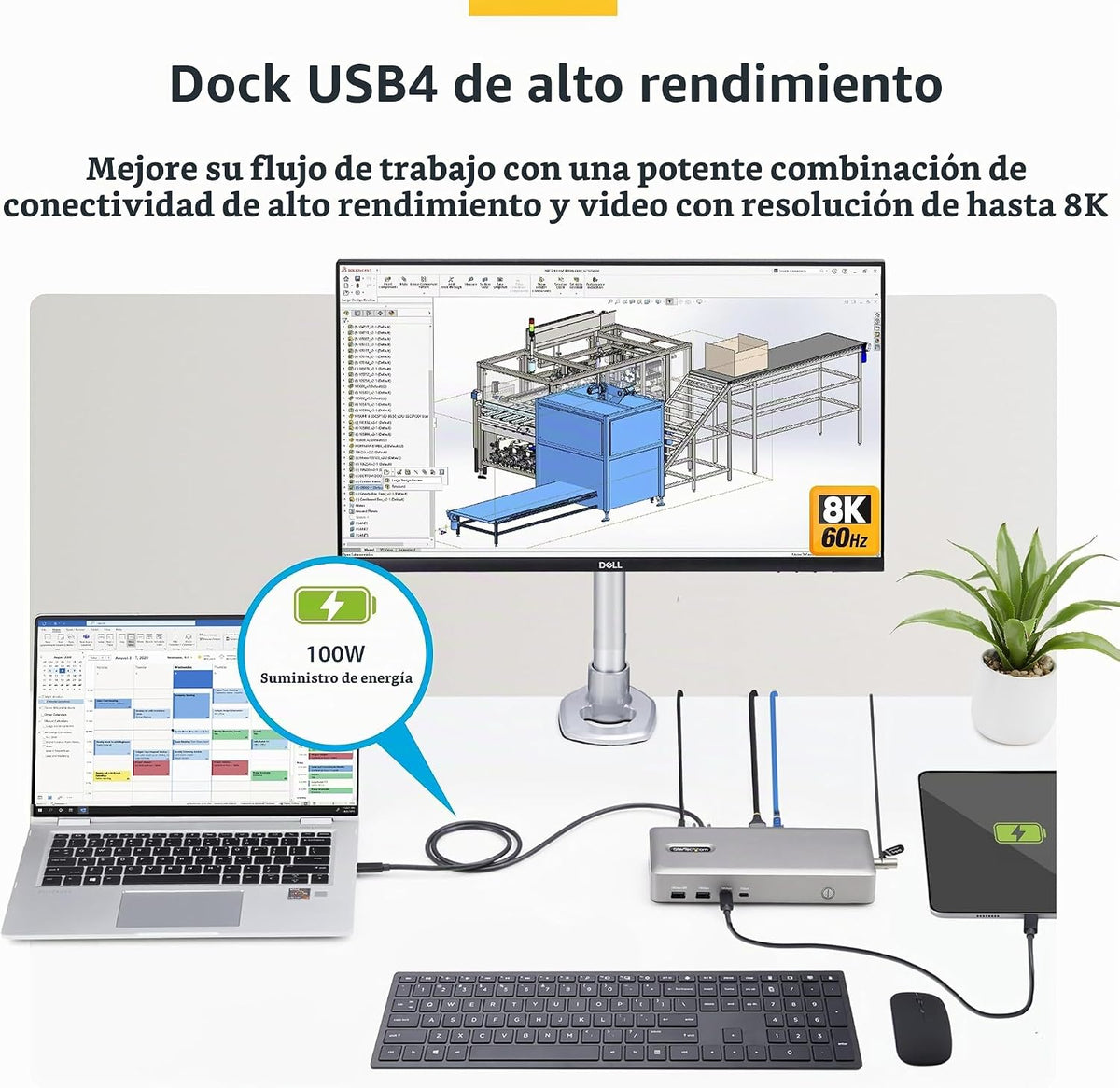 StarTech USB 4 sin controlador, Dual 4K 120Hz o 8K 60Hz HDMI, 100W, 2.5GbE