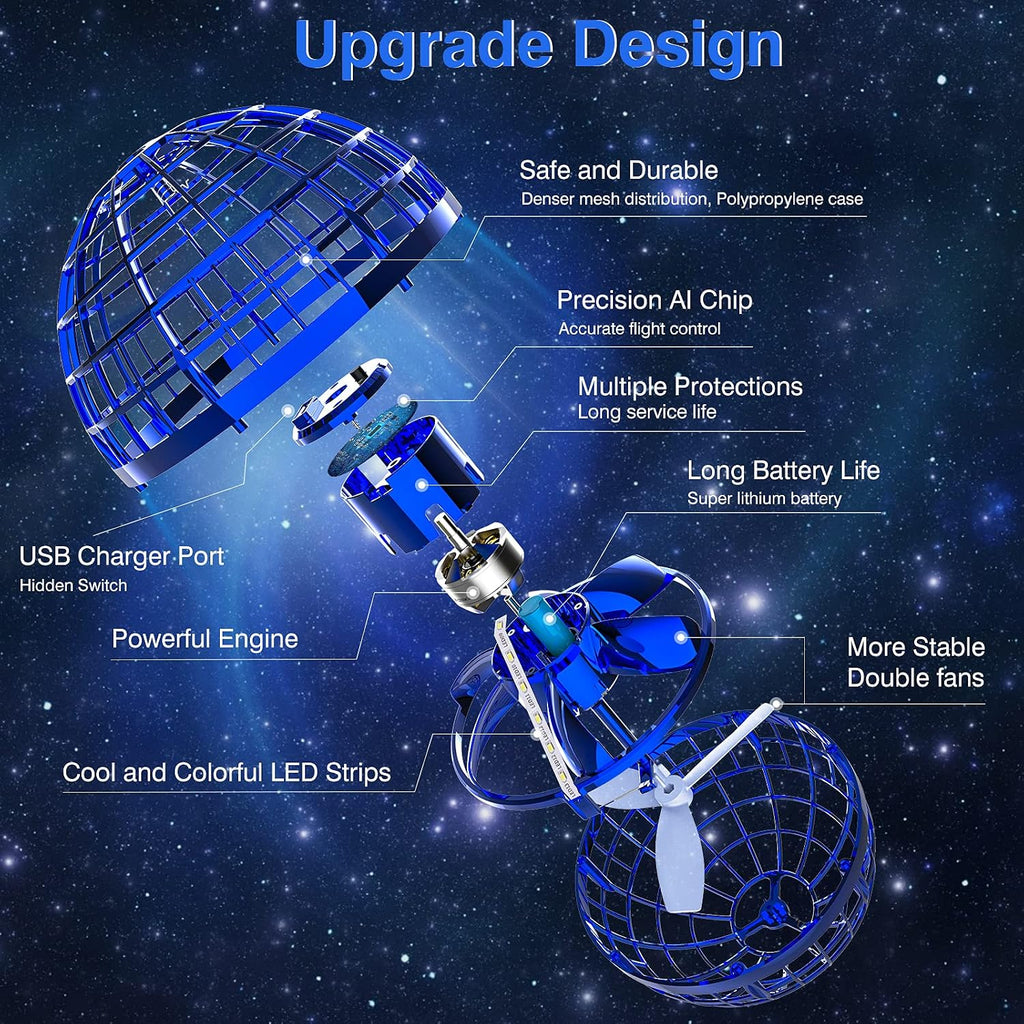 Ciniffo Juguete de bola de orbe volador mejorado 2026 con luces deslumbrantes, giratorio mágico flotador, dron de mano boomerang genial, bola cósmica de galaxia, juguetes para interiores y exteriores