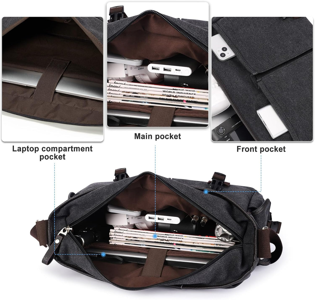 Bolso de mensajero Hombres,Bolso cruzado impermeable,Bolso de hombro Satchel