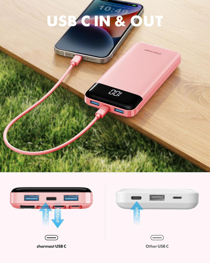 Charmast Cargador portátil con cables incorporados, banco de energí...