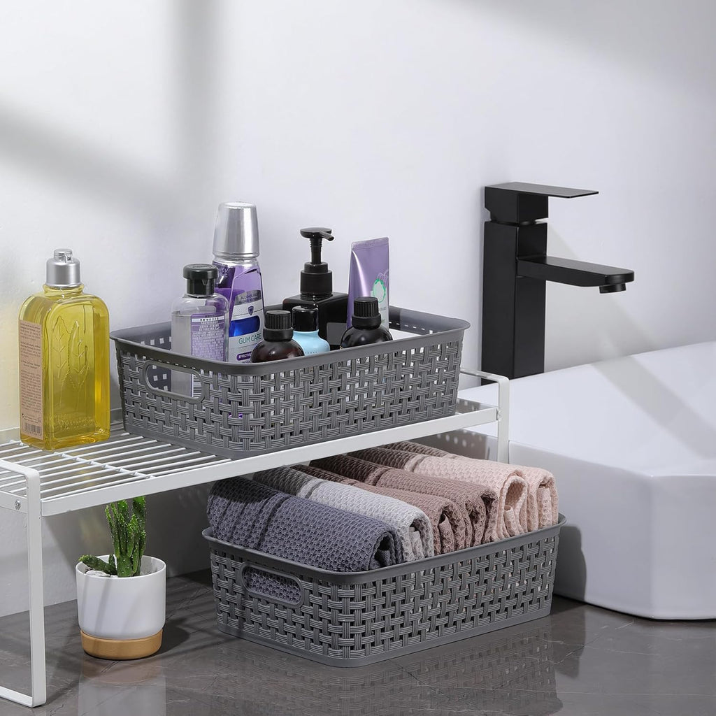 NETANY Cestas de almacenamiento de plástico, paquete de 8, gris, duraderas, fáciles de usar, flexibles, multiusos, ideales para armarios, armarios, estantes, encimeras