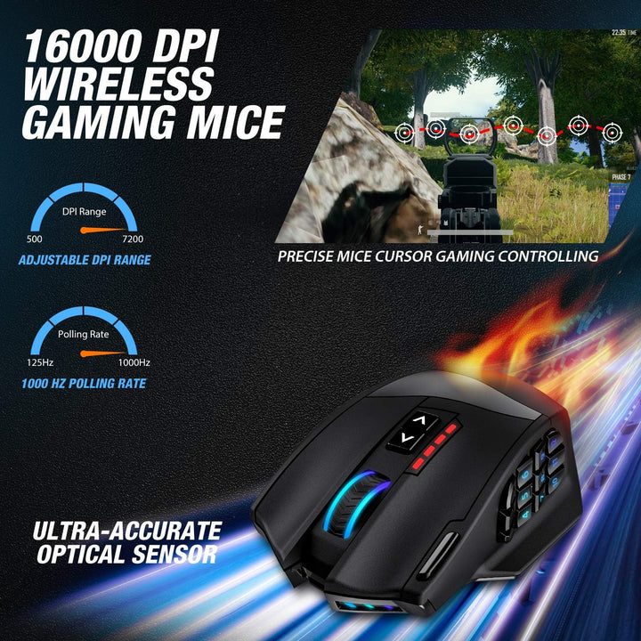 UtechSmart Venus Pro RGB Ratón inalámbrico para juegos MMO, sensor...